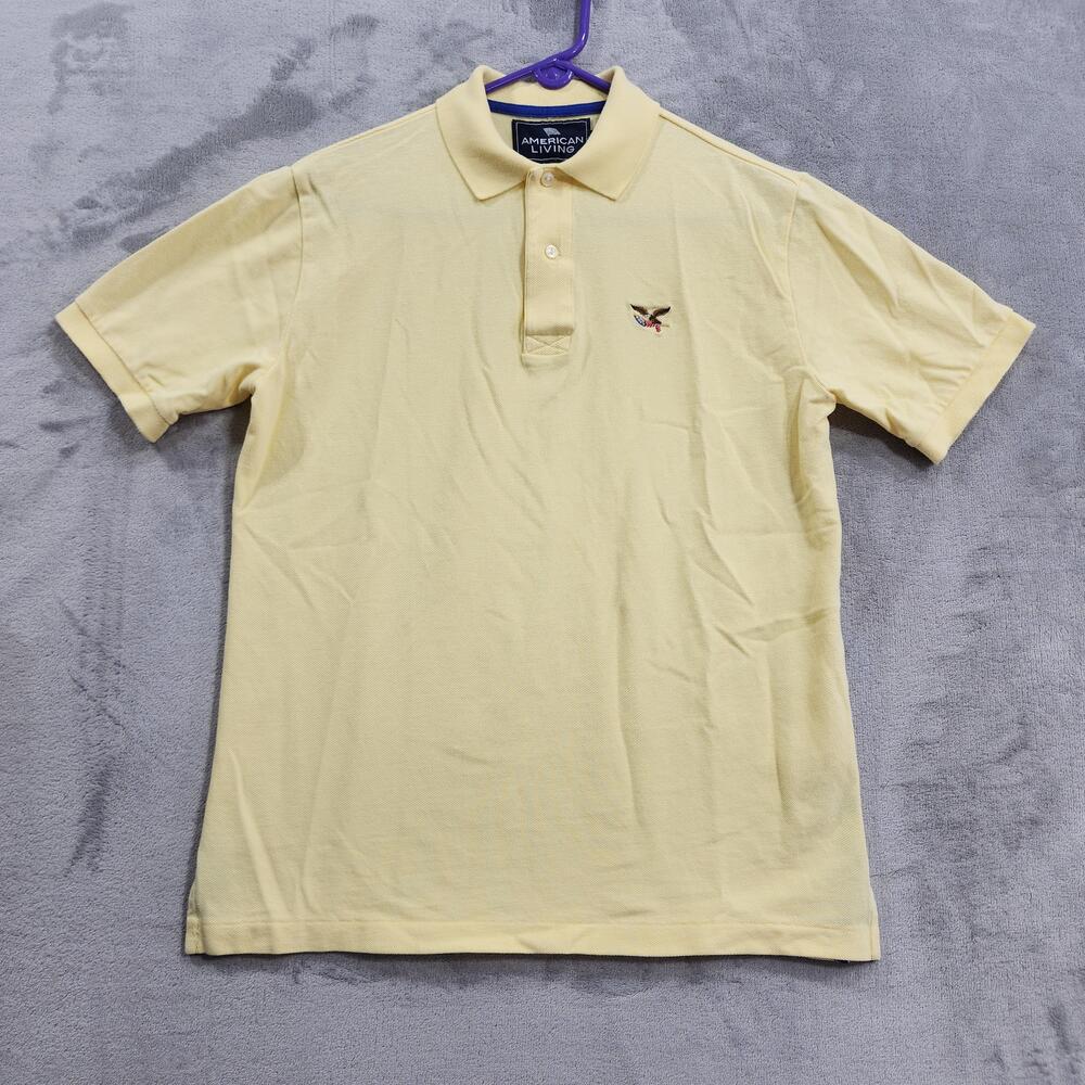 American Living Polo Shirt Mens S Yellow Eagle Flag Embroidered Casual Patriotic